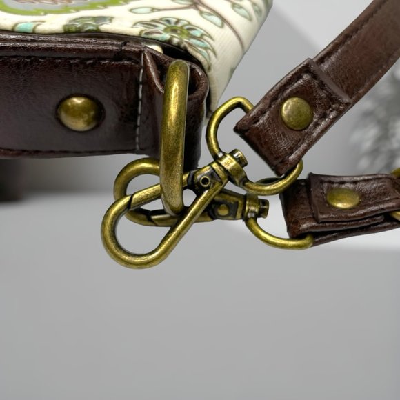 Gigi Hill Medium Green Brown White Floral 2 pocket Hand Shoulder Purse - Picture 12 of 12